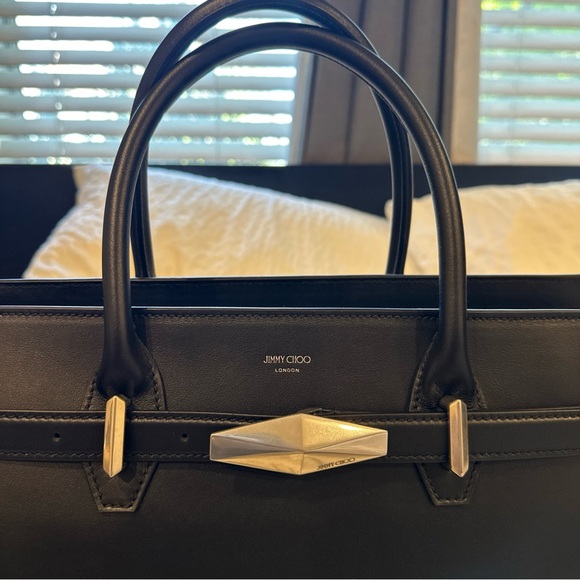Jimmy Choo Diamond Cinch Top Handle Black Handbag - Picture 2 of 16